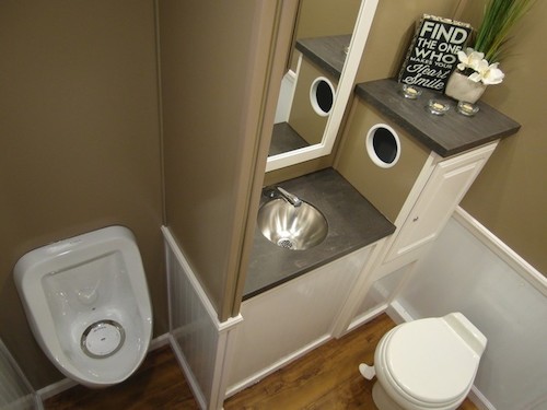Top View of Diamond Series 2-Stall Restroom Trailer Interior